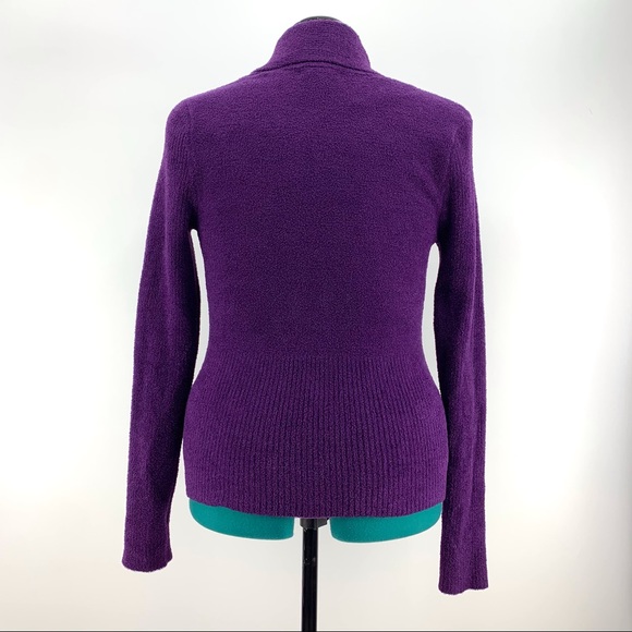 Kenar Purple Plush Knit Shawl Collar Fitted Waist Sweater, Medium - Picture 6 of 16